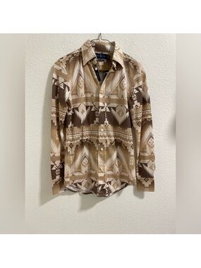 Ralph Lauren NWT Knit Taupe & Brown Geometric Button-Up Shirt Size XS